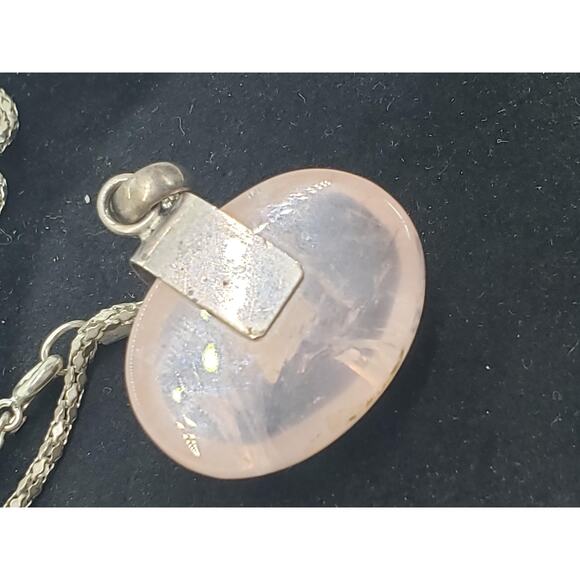 Sterling Silver 925 Rose Quartz & Garnet Cabochon Necklace On Snake Chain - Picture 11 of 13